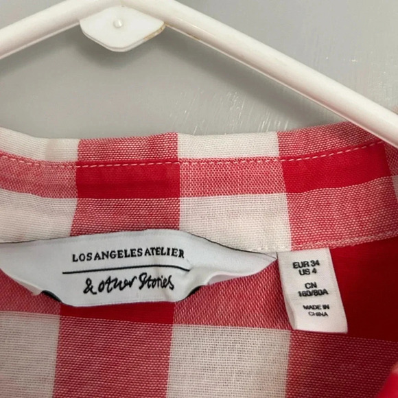 & Other Stories Red and White Gingham Print Button Down Blouse sz 4 - Picture 8 of 9